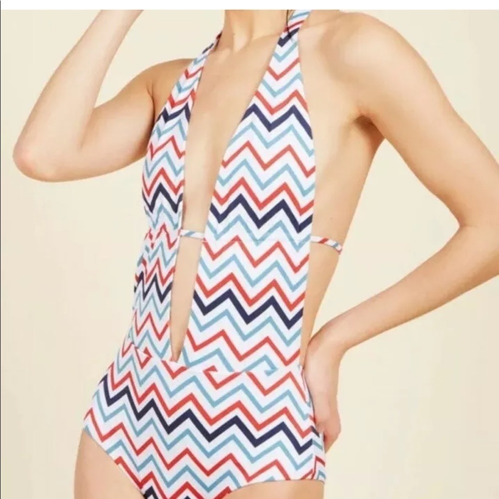 MODCLOTH Seaside Swimsuit Halter Stripes 2x